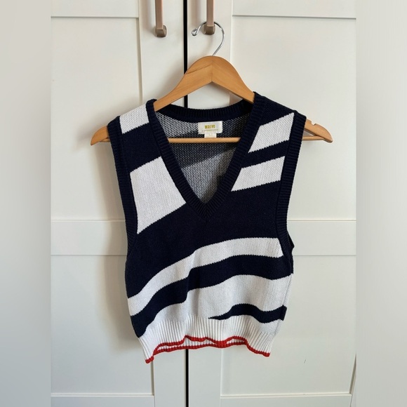 Anthropologie Maeve V neck sweater vest blue and white size small - Picture 4 of 9